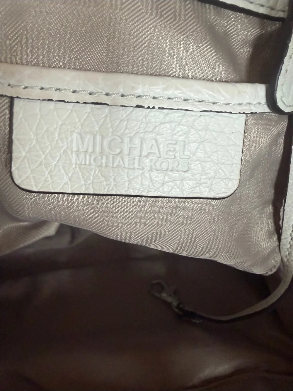 Michael Kors White Pebbled Leather Drawstring Shoulder Bag